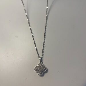 Nikola Valenti Collection White Gold Plated Pave Clover Necklace 18 inches